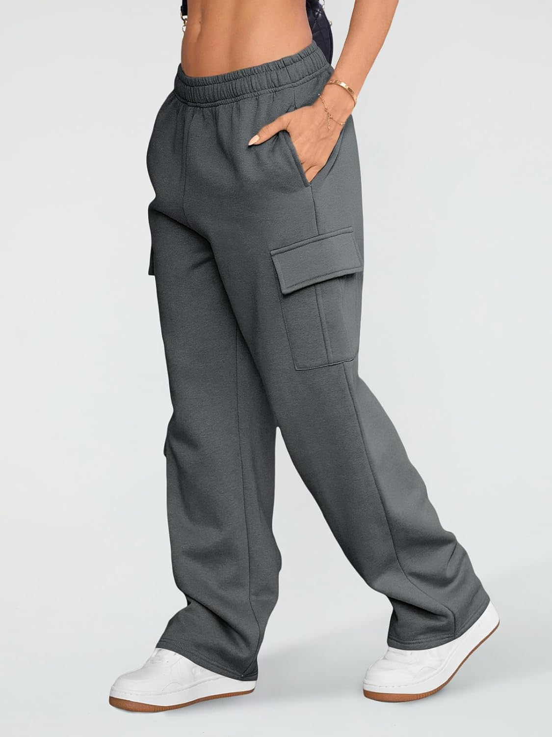 BrandlessFITS Damen Cargo-Jogginghose mit weitem Bein