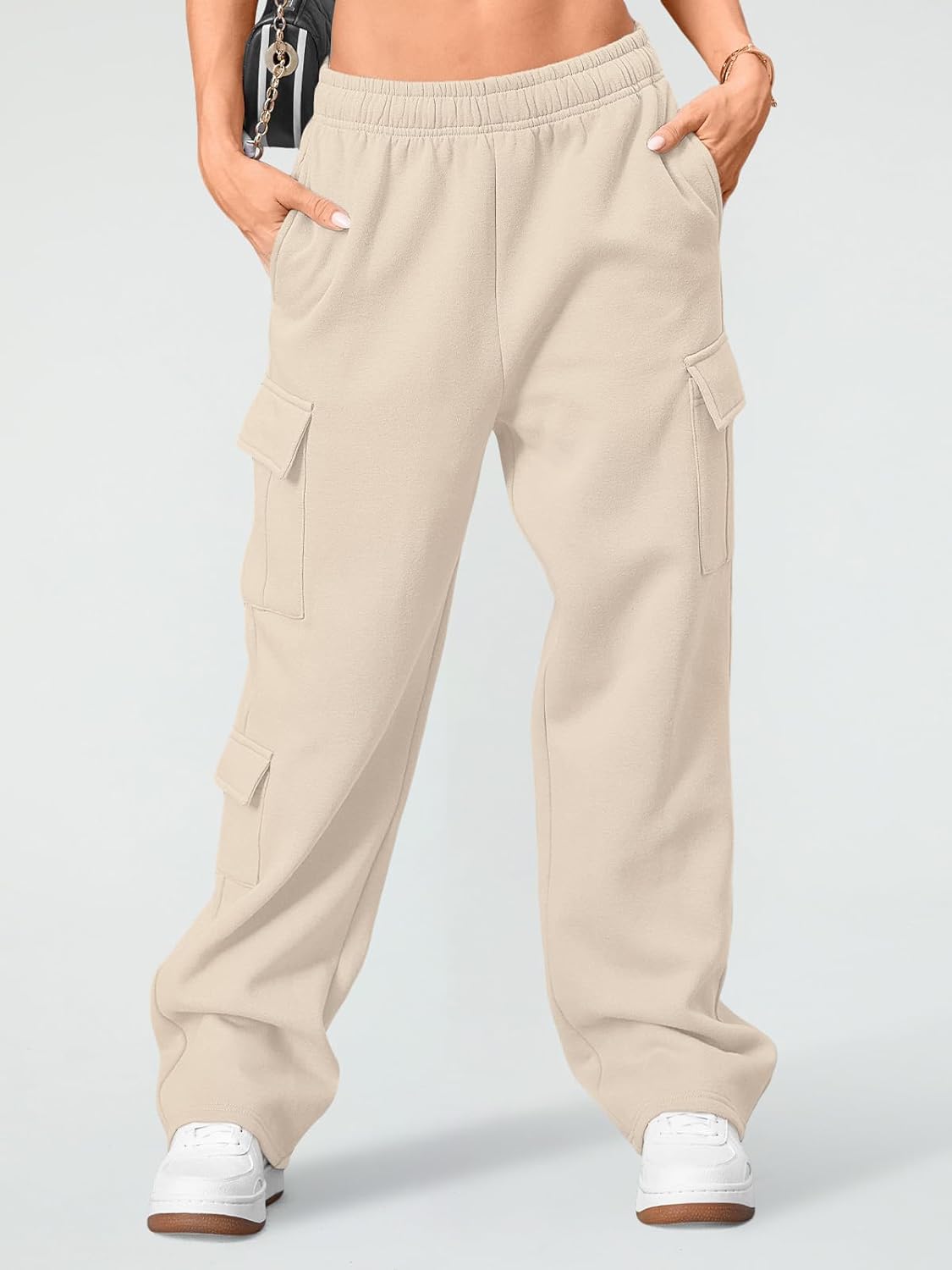 BrandlessFITS Damen Cargo-Jogginghose mit weitem Bein