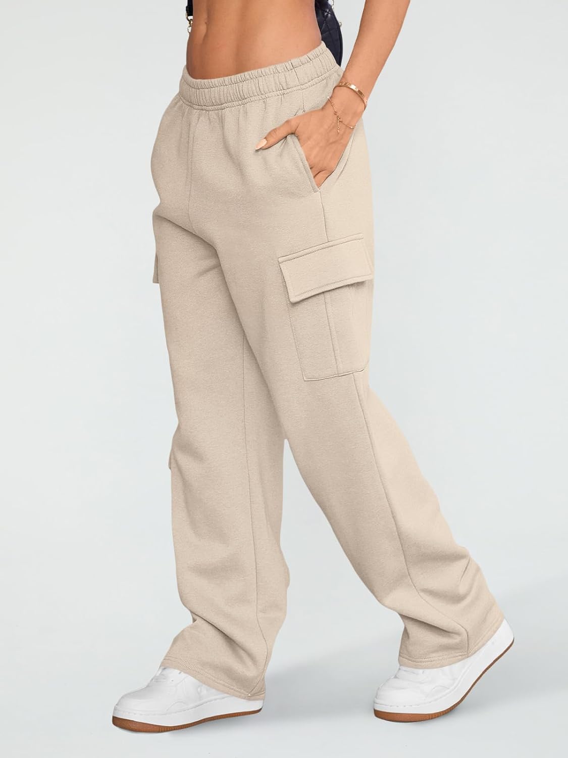 BrandlessFITS Damen Cargo-Jogginghose mit weitem Bein