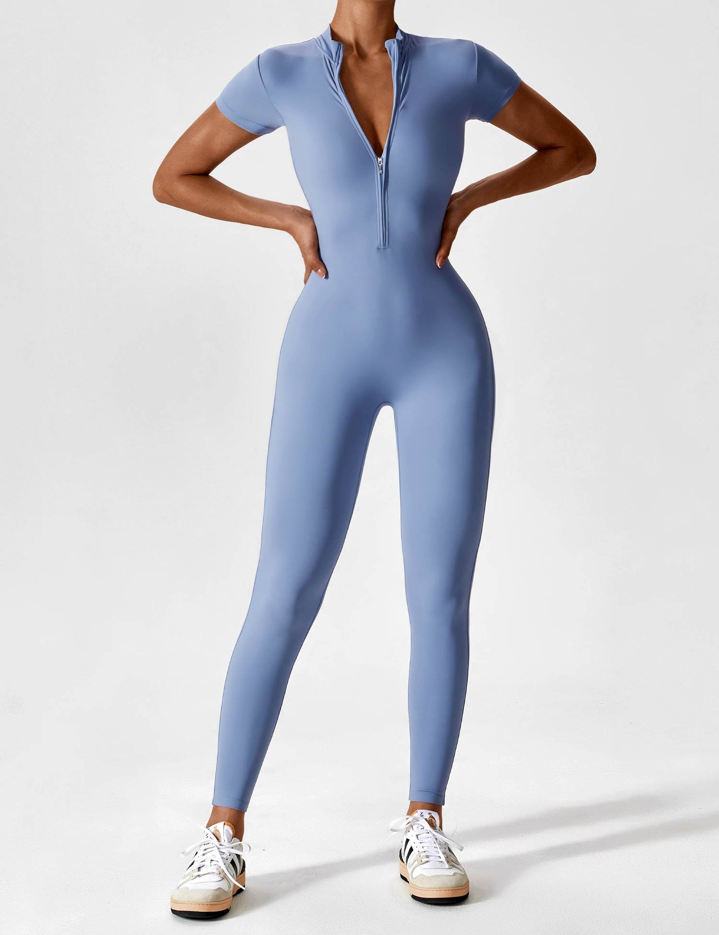 Long Sleeve/ Short Sleeve Zipper Jumpsuit