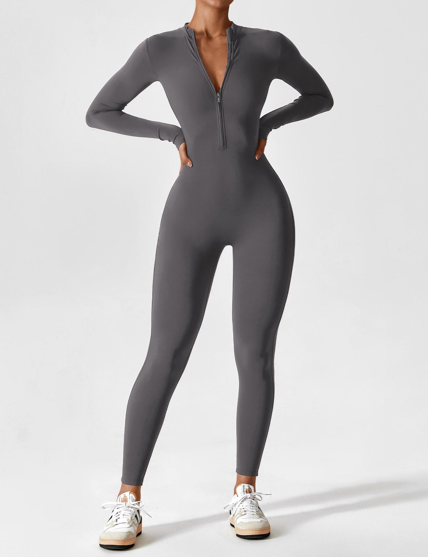 Long Sleeve/ Short Sleeve Zipper Jumpsuit